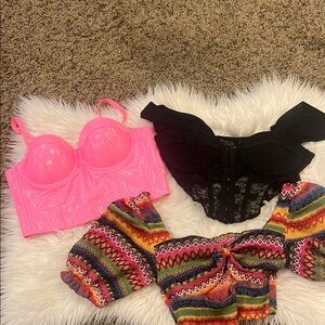SHEIN Pink, Black, and Multicolor Crop Tops